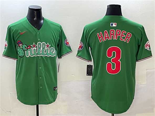 Mens Philadelphia Phillies #3 Bryce Harper Green Phanatic Limited Stitched Jersey